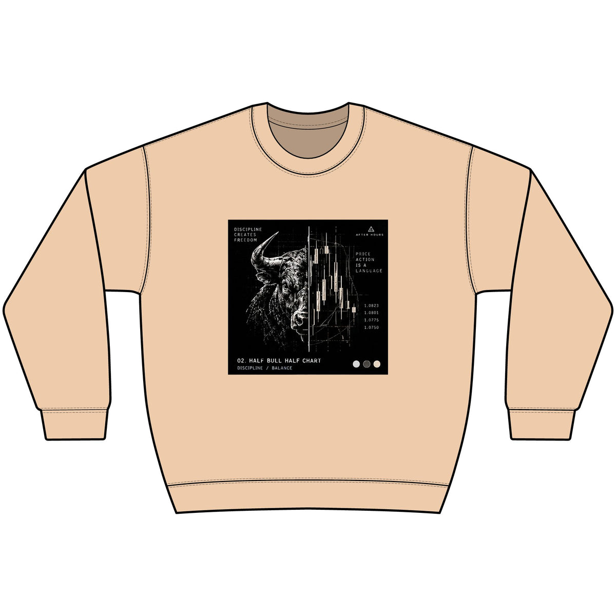 Half Bull Half Chart Black Crewneck Sweatshirt