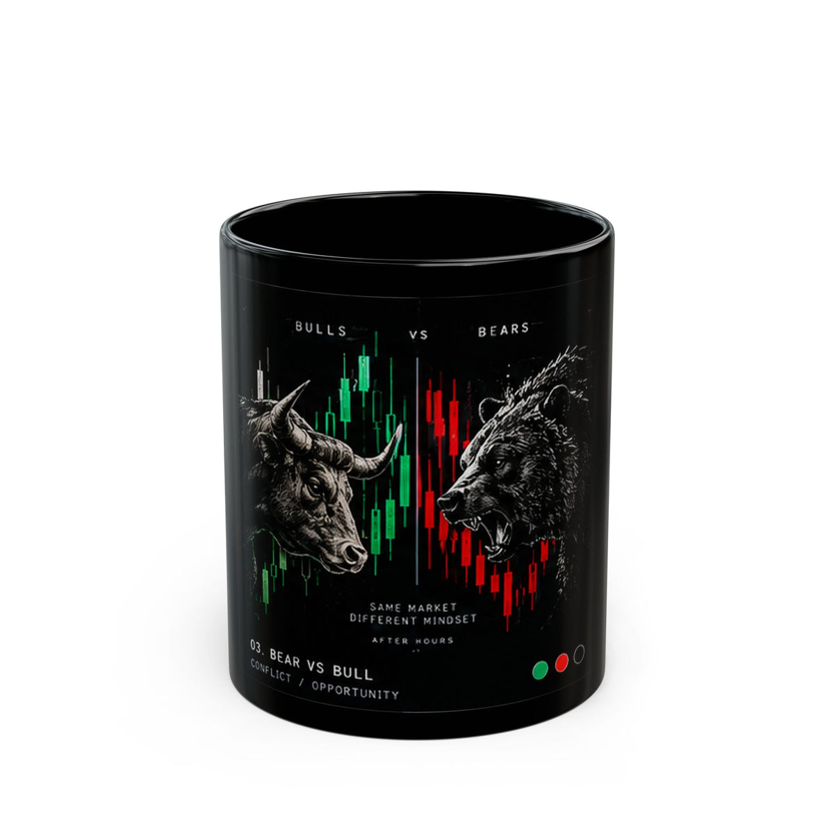 Bull vs Bear Stock Market Mug, Trading Chart Black Mug