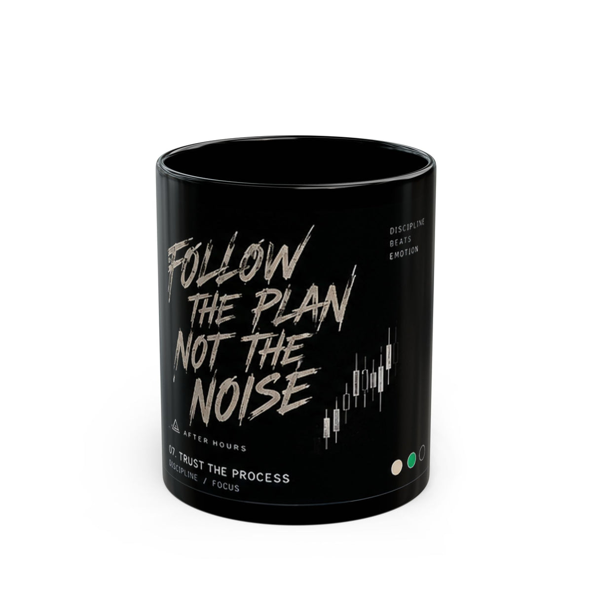 Follow the Plan Not the Noise Mug, Black Stock Chart Design