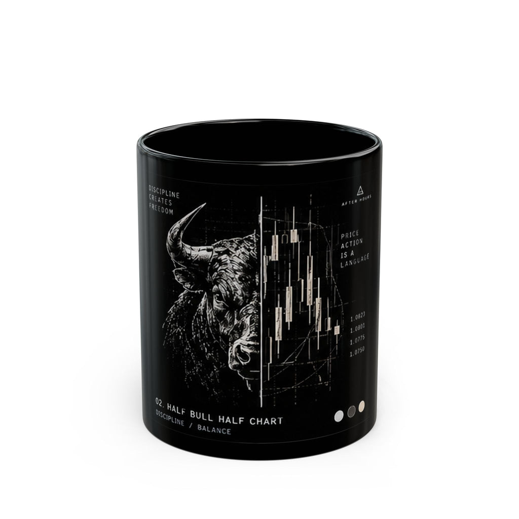 Bull and Bear Stock Chart Mug, Black Trading Coffee Mug
