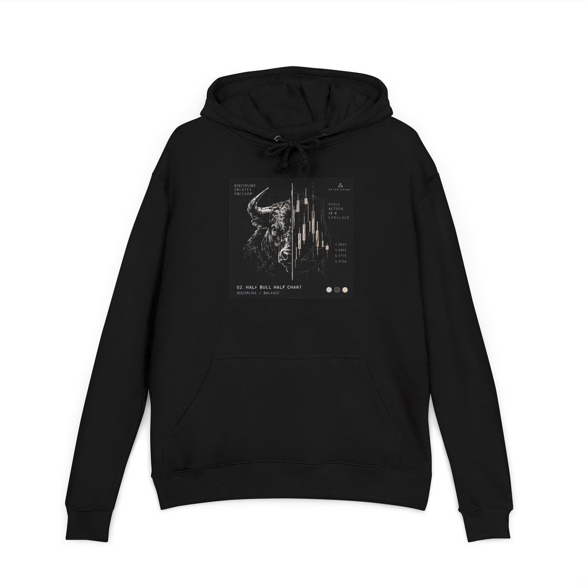 Half Bull Half Chart Black French Terry Hoodie