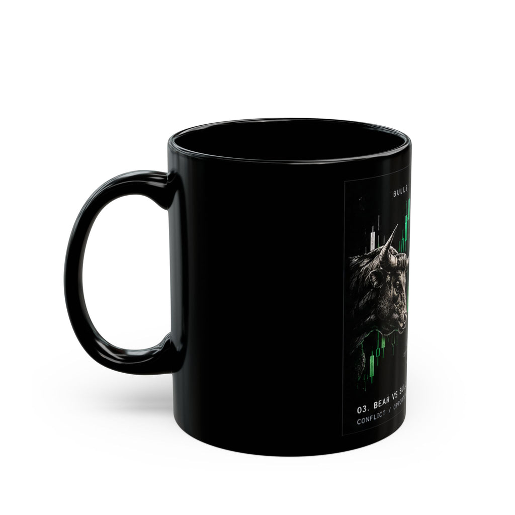 Bull vs Bear Stock Market Mug, Trading Chart Black Mug