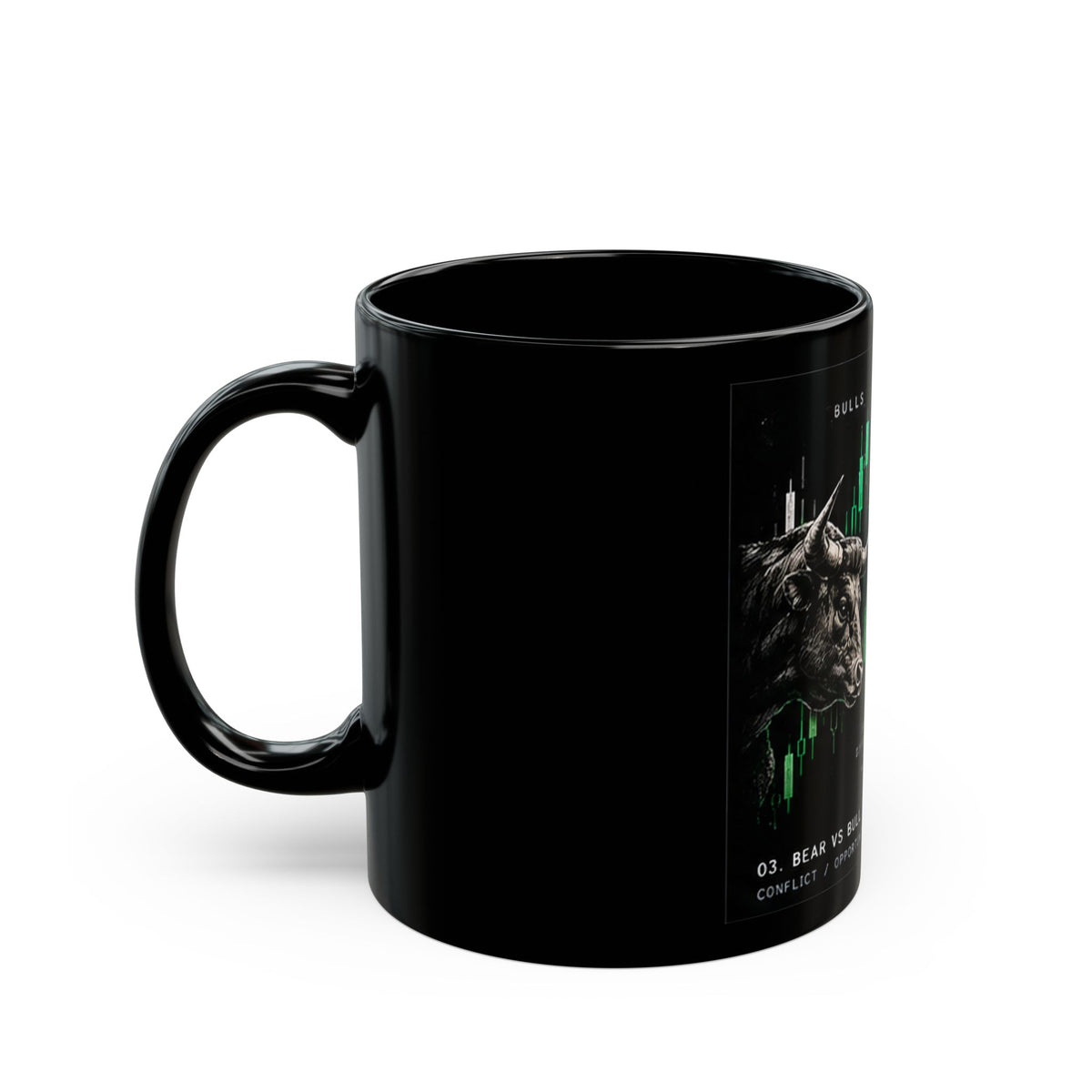 Bull vs Bear Stock Market Mug, Trading Chart Black Mug